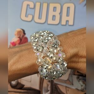 EVC AB CRYSTALS & CLEAR PRONGED RHINESTONE STRETCH BRACELET